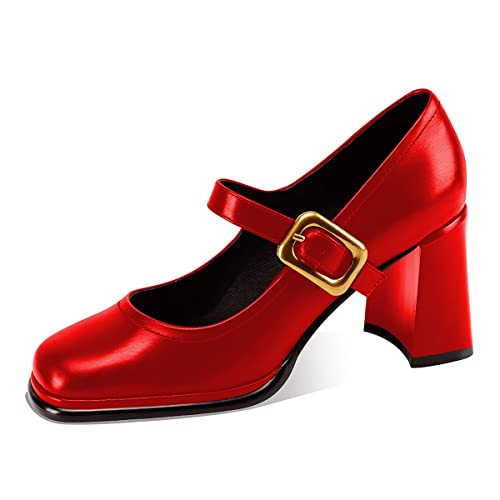 YDN Women Platform Square Toe Pumps Block Chunky High Heel Mary Janes Formal Dressy Dance Daily Shoes Size 4-15 US