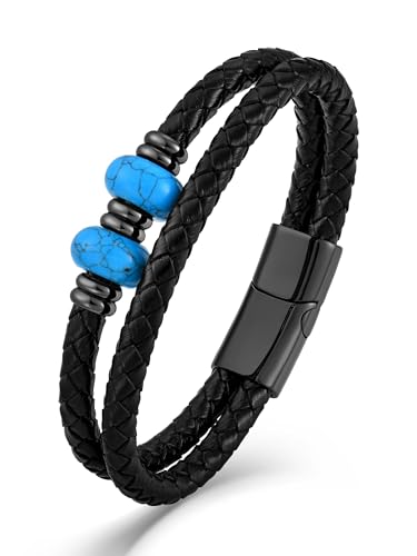 Starnny Turquoise Bracelet for Men Leather Men Cuff Bracelet, 21cm/8.46in, turquoise