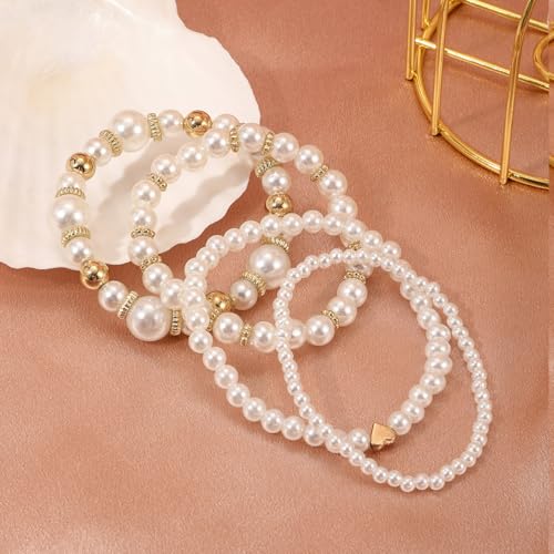 Simulated Pearl Bracelet for Women Stretch Stackable Pearl Beaded Bracelet Adjustable Elastic Heart Wedding Pearls Bangles Jewelry4