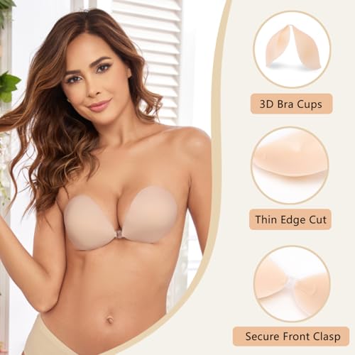 Image of MITALOO Adhesive Bra Invisible Sticky Strapless Push up Backless Reusable Silicone Covering Nipple Bras
