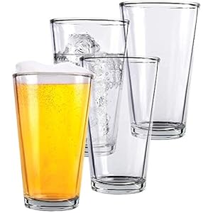 Pint Beer Glasses Set of 4 – 16 oz Tall Clear Drinking Glasses and All Purpose Tumblers – Heavy Base Cocktail, Water, Juice Glass – Pub Style Design For Home Dining, Bars, and Parties