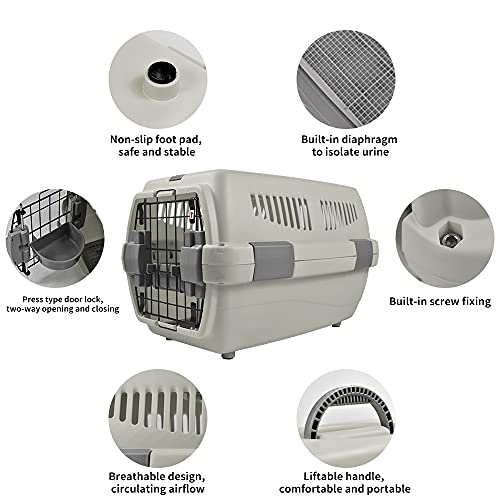 TNZMART Portable Pet Airline Box Plastic Hard-Sided Pet Carrier Crate Heavy-Duty Outdoor Dog Kennel (Grey) - Thumbnail 3