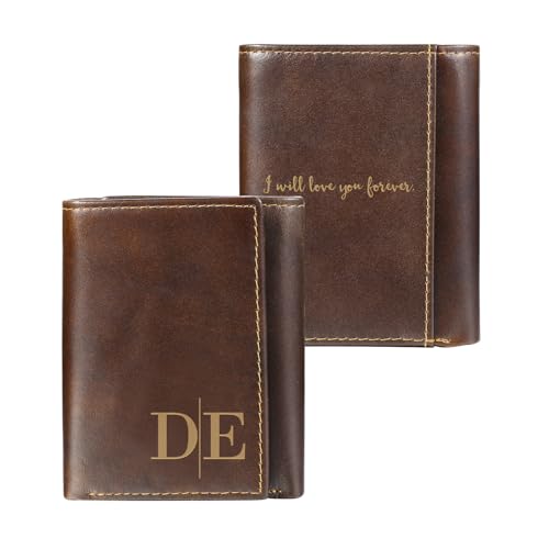 Image of Personalized Leather Wallet for Men, Custom Engraved with Name or Initials - RFID Blocking Bifold Thin Wallet, Ideal Father's Day Birthday Gift for Dad Husband, Comes with Gift Box (Tan)