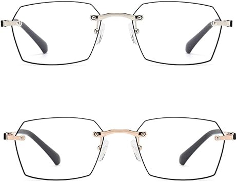2 Pack Rimless Men's Reading Glasses, Rectangular Blue Light Blocking Computer Reader (Color : Gold Silver, Size : 2.0+)