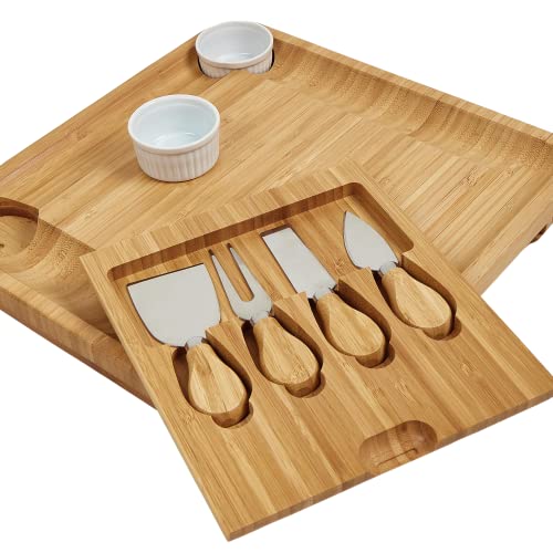 Walgett Bamboo Cheese Board Charcuterie Platter With Bowls&Knife Set,Cracker Meat Serving Tray,Ideal Gift For Christmas Wedding Birthday #TOP2