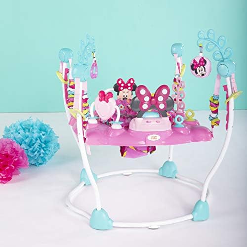 Bright Starts, Disney Baby, Minnie Mouse Peekaboo Baby Activity Jumper & Bouncer, Interactive Play Centre with Lights and Melodies, 8 Toys, 4 Adjustable Positions, Ages 6 Months +, Pink