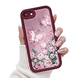 FUXICASE for iPhone SE/8/7 Case, Creative Butterfly Pattern Design for Girl Women, Soft Silicone Shockproof Anti-Scratch Protection Phone Cover for iPhone SE/8/7 (3D Rose Butterfly)