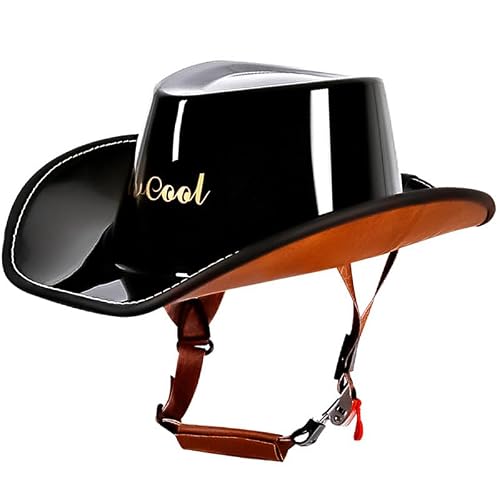 Motorcycle Half Helmets for Men DOT Approved Open Face Helmet Cowboy Hat Motorcycle Half Helmet Western Cowboy Helmet with Quick Release Buckle and Lining for Adults Men Jazz Caps