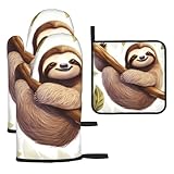 Fácil de almacenar: el juego de guantes de barbacoa y agarraderas de granja de Sloth Pictures viene con un diseño de cuerda, por lo que es fácil de almacenar y colgar a través de los anillos de suspensión cuando no lo estés utilizando, ahorra espacio y hace que tu cocina se vea más limpia. Las almohadillas calientes de cocina y los guantes de horno son fáciles de mantener y hacen que la vida ocupada sea más cómoda.