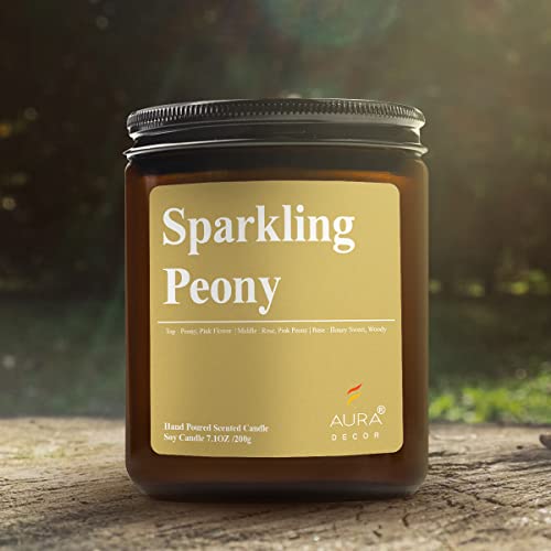 Image of AuraDecor Scented Jar Candle | Handpoured Soy Wax Candle with Long Lasting Burn Time | Premium Amber Jar Aromatherapy Candle | Ideal Gift for Home & Decor (Extra Large, Sparkling Peony)