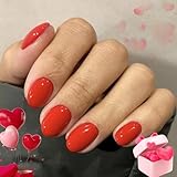 modelones Red Short Press on Nails Oval Fake Nails with Nail Glue, Adhesive Tabs, Nail File, Prep Pad, Manicure Stick, 32Pcs 16 Sizes, Valentines