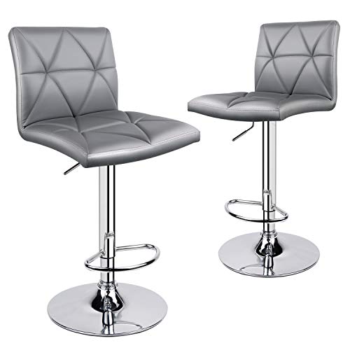 Leader Accessories Bar Stool, Hydraulic Square Back Diagonal Line Adjustable Bar Stools, Set Of 2 (Light Grey) #TOP1