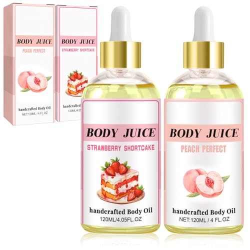 2 botellas Aceite de Jugo Corporal, Body Juice Oil,Aceite Corporal Hidratante, Aceite Body de Tarta de Fresa,Aceit de masaje corporal, para Todos los Tipos de Piel