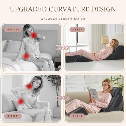 6-Piece Upper Body Rest Wedge Pillow Set for Post-Surgery, Grey Orthopedic Memory Foam Support, Elevated for Recovery and Sleep, Adjustable Angles for Shoulder Back Leg Relief Acid Reflux - image 5