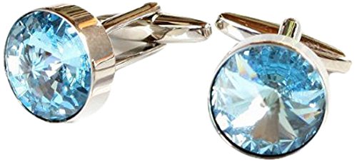 鎌倉カフス工房 アクアマリンスワロフスキー・ラウンドカフス（カフリンクス・カフスボタン） cc021-a-3