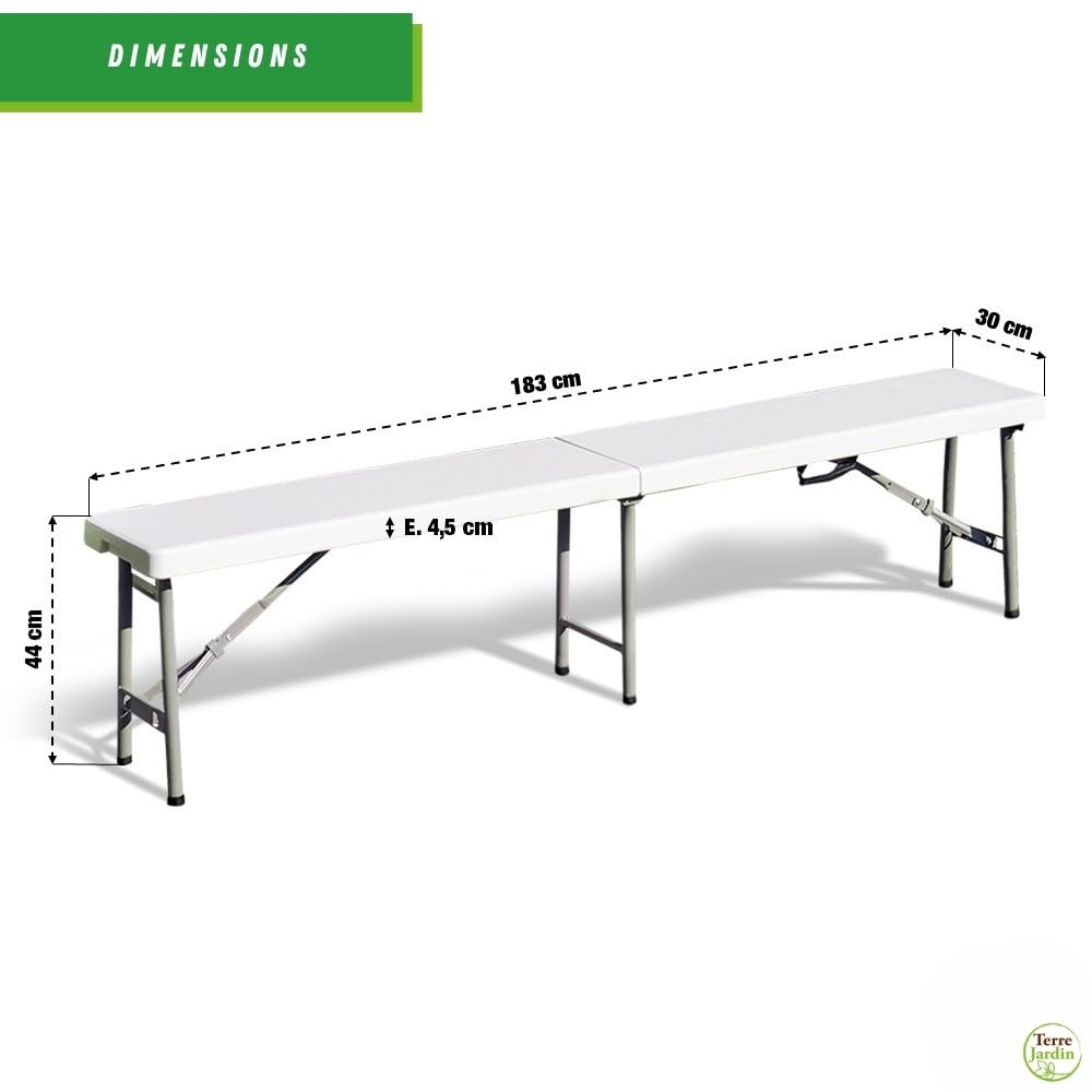TERRE JARDIN Banc Pliant Blanc Jardin et réception 183 cm 400 kg