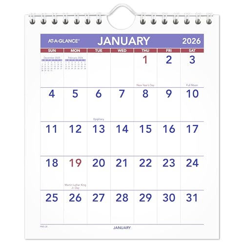 Image of AT-A-GLANCE 2026 Wall Calendar, 6-1 /2 inch x 7-1 /2 inch, Mini, Unruled Blocks (PM52826)