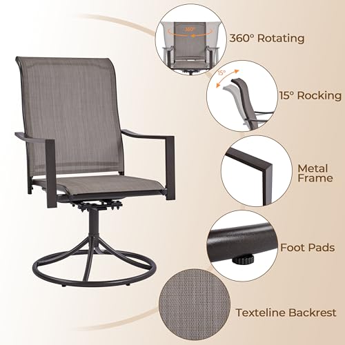 Yaheetech Outdoor Patio Swivel Chairs, Set of 2 Rocker Dining Chairs with Texteline Fabric and Metal Frame for Lawn Deck Backyard, Brown - Image 4