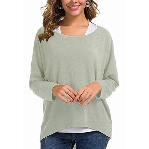 UGET Women's Oversized Baggy Tops Loose Fitting Pullover Casual Blouse T-Shirt Sweater Batwing Sleeve Small Gray