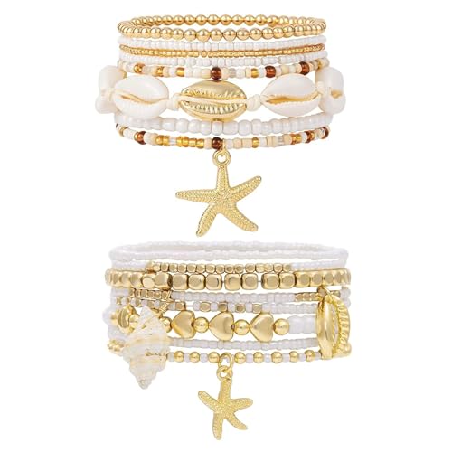 ZXTGBQ 16Pcs Chaîne Bracelets pour Femme, Boheme Empilables Fantaisie Coquillages Lot Bracelet, Bijoux Bracelet Coquillage,Réglable, Accessoires de Bijoux...