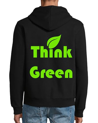 Sweat à capuche Think Green noir zippé en coton pour vos sorties quotidiennes