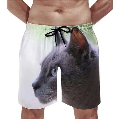 Shorts de bain homme chat gris à séchage rapide avec poches maillot confort S