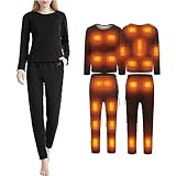 VLOBAOM Electric Heated Thermal Underwear Set for Women Men, Winter Clothing with Heated Baselayer (without Battery),S, Women Black