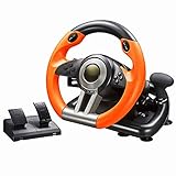  Hahaiyu Spiel Lenkrad PC 180 Grad Doppelschwingungslauf Lenkrad mit Pedalen für PC / P3 / P4 / Xbox One/Switch,Orange