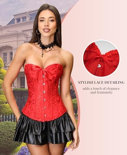 Corset Tops for Women, Bustier Shapewear Lingerie, Fashion Lace Waist Push Up Bodysuit Vest, Strapless Vintage Victorian Overbust Bodice for Night Out (Red,M) — view 7