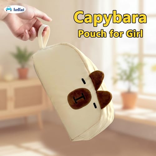 Image of FunBlast Pencil Pouch for Girls - Capybara Pouch for Girl, Multipurpose Zipper Pouch, Aesthetic Pouch for Girl, Kawaii Pencil Case, Cute Pouches for Girls, Return Gift for Kids (Beige)