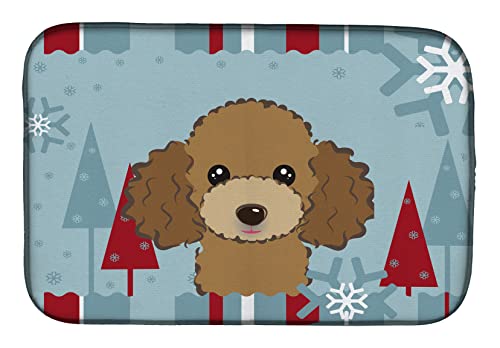 Caroline's Treasures BB1752DDM Winter Holiday Chocolate Brown Poodle Dish Drying Mat Absorbent Dish Drying Mat Pad for Kitchen Counter Dish Drainer Mat for Countertop, 14 x 21", Multicolor