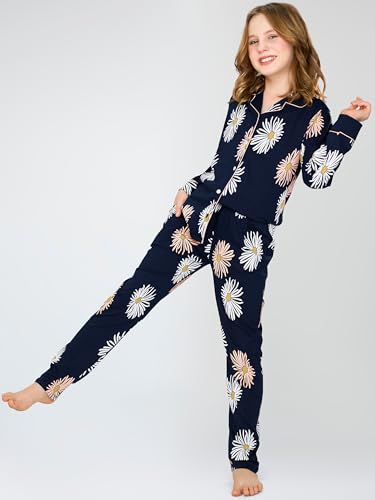 Image of ZEYO Night Suit for Girl's Floral Printed Cotton Night Dress of Shirt and Pajama Set 5538
