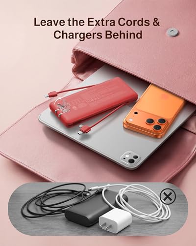 Image of charmast Power Bank 10000mAh Portable Charger with AC Plug and Built-in Cables for iOS and Type-C - Compact Battery Pack Travel Essentials External Phone Charger for iPhone 17 16 15 14, Samsung, iPad