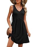 ANRABESS Dresses for Women Beach Vacation Clothes V Neck Sleeveless Loose Flowy A-Line Dress Summer Casual Short Sundress Black M