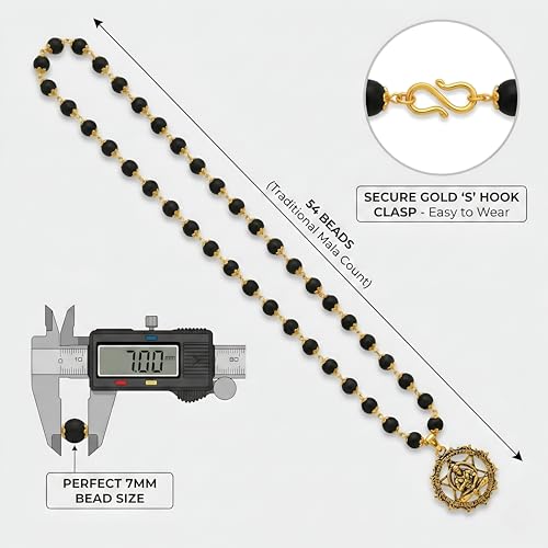 Image of Gratify Original Karungali Mala 54 Beads (7mm) for Men & Women | Authentic Black Ebony Wood Mala with Gold Plated Metal Caps | Spiritual Necklace for Meditation, Prayer, Energy Balance & Positive Vibes