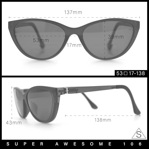 SA106 Cateye Magnetic Clip On Polarized Sunglasses On Bifocal Reading Glasses