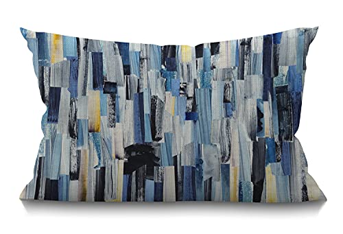 Smooffly Abstract Stripes Pillow Cover Farmhouse Geometric Multicolor Stripes And Teals Ink Texture Decorations Cushion Case For Sofa Couch Cotton Linen 12X20 Inches #TOP26