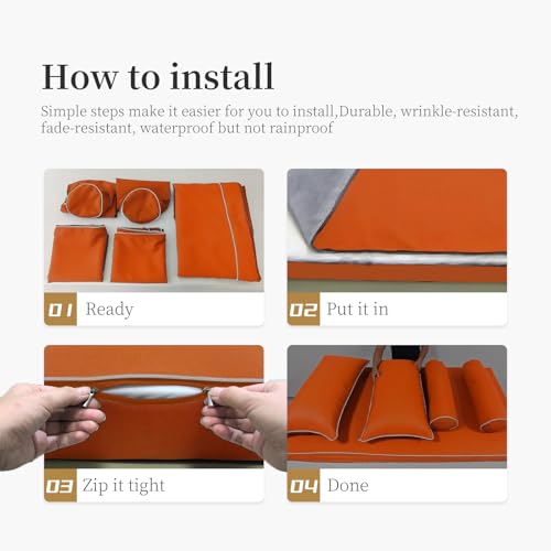 Image of Outdoor Daybed Cushion Cover Twin,Daybed Mattress Bolster Pillow Fitted Sheet Cover,Twin Size Outdoor Daybed Cushion Covers (Spice Orange, 75 * 39 * 6in)