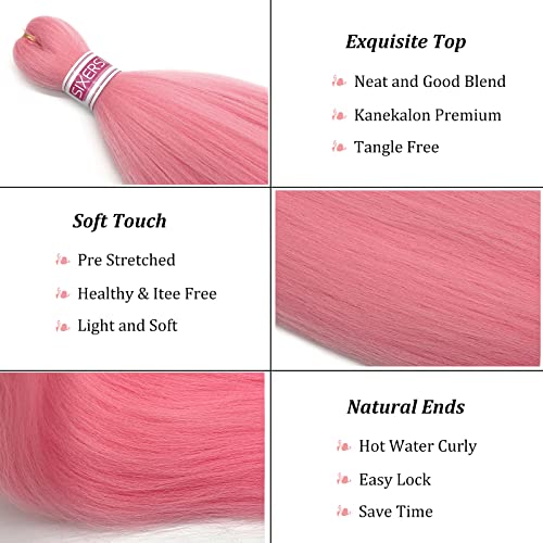 Pink Hair Extensions For Braids Light Pink Braiding Hair Pre Stretched Long Prestretched Braiding Hair 26 Inch 3 Packs Yaki Crochet Twist Box Braids Itch Free Knotless Micro Braiding Hair Extensions #TOP3