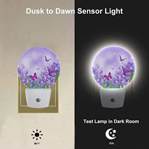 Image of Flower Butterflies Night Light Purple Spring Crocuses Flowers Garden Butterfly LED Dusk to Dawn Plug-in Nightlight Auto Sensor for Bedroom Bathroom Hallway Living Room