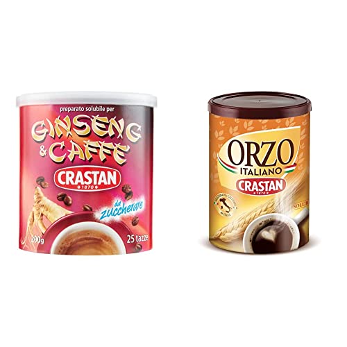 Crastan Ginseng e Caffe Preparato Solubile per Bevanda, 200g & Orzo Solubile 100% Italiano - Barattolo 200 gr