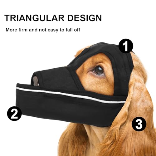 PLYFOU Dog Muzzle, Mesh Soft Muzzle for Large Medium Dogs with Front Opening Design, Dog Mouth Cover to Prevent Biting, Licking, Chewing, Scavenging, Breathable Pet Muzzle (Black, M) - Thumbnail 3