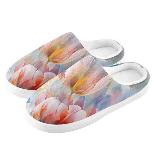 JUNZAN flower Summer Flowers Womens Cotton House Slippers Closed Toe Memory Foam Mens Slippers for Travel Christmas Presents 6-74