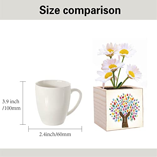 CREATCABIN Tree of Life Planter Box Wood Cube Flower Pot Square Small Rustic Desk Decor Decorative Palm for Garden Indoor Outdoor Plants Teacher Office Women Gift Succulent 3 x 3 Inch - Image 4