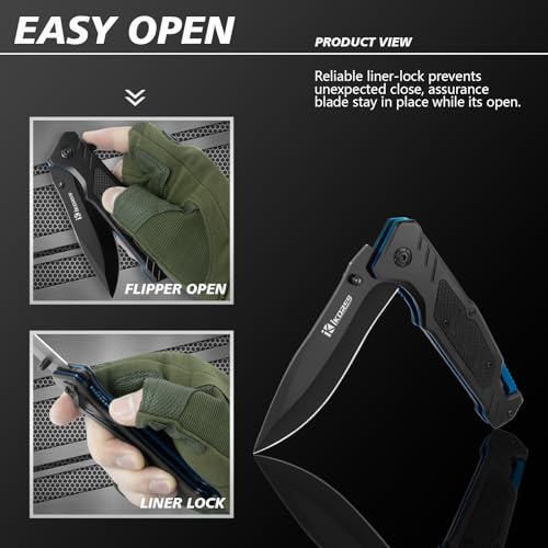 IKORES Folding Knife,3.7 inch Pocket Knife with G10 Handle and Pocket Clip,7Cr13Mov Stainless Steel Blade Knife with Nylon Sheath, Edc Knife for Men and Women, for Camping, Fishing