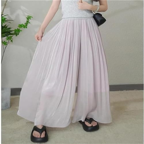 Silk Floor-Length Wide-Leg Culottes, Women's Summer Plus Size High Elastic Waist Pleated Chiffon Pants Skirts3