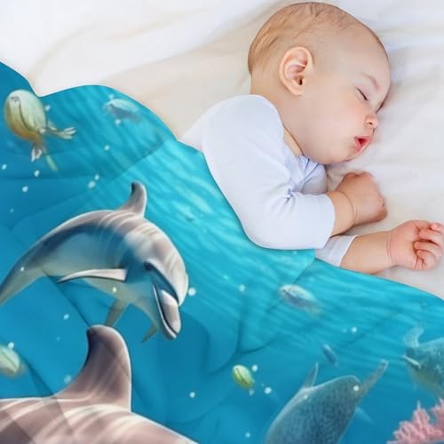 Couverture polaire dauphins en flannel d'une douceur exceptionnelle