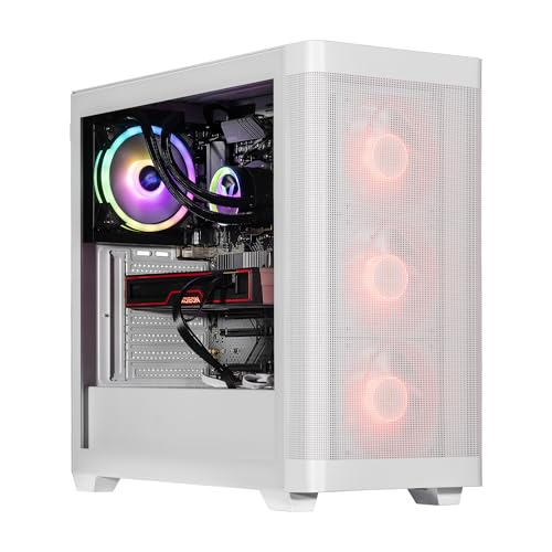 Velztorm White Pilum Custom Built Gaming Desktop PC (AMD Ryzen 7 5700X, Radeon RX 9070 XT, 32GB DDR4, 1TB PCIe SSD, RGB Fans, 120mm AIO, 750W PSU, WiFi 5, Bluetooth 5.0, RJ-45, Win 11 Home)
