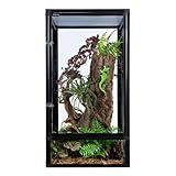 REPTI ZOO 16" x 16" x 30" Front Opening Chameleon Cage with 3-Sided Metal Mesh, 34 Gallon Screen Vertical Terrarium with Background Sticker, Tall Enclosure for Chameleon, Tree Frog, Arboreal Reptiles