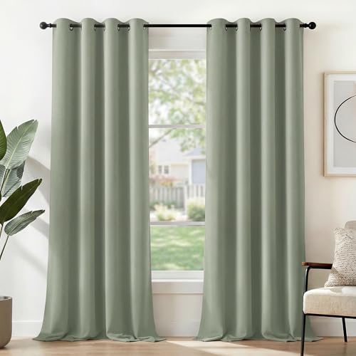 Deconovo Gardinen Blickdicht mit Ösen Sichtschutz Wohnzimmer Lindgrün | 2er Set, H200 x B140 cm, Vorhänge Verdunkelung, Kälteschutz, Ösen, für Schlafzimmer Kinderzimmer Esszimmer,